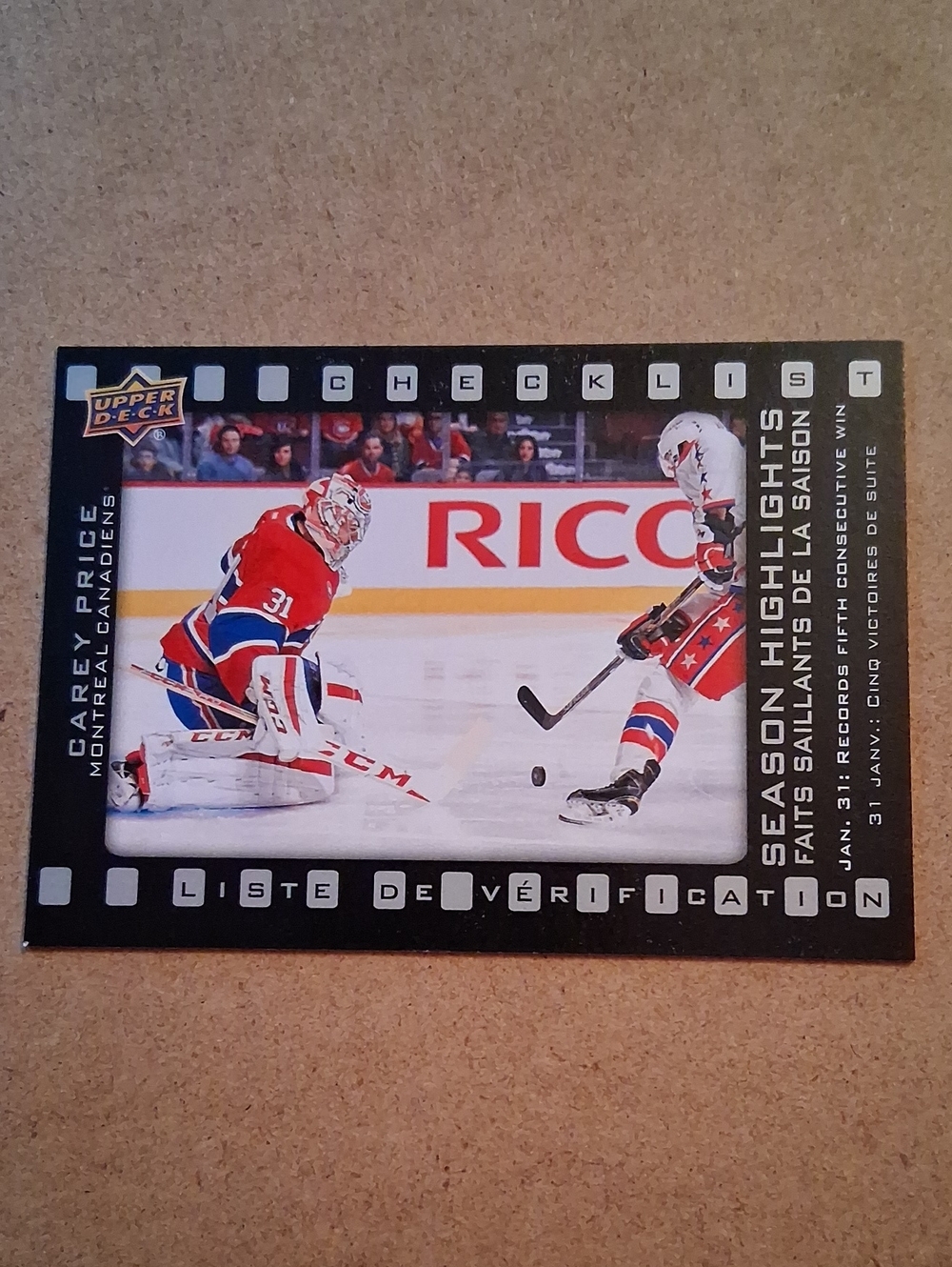 Upper Deck Checklist Hockey Card - Red, White & Blue